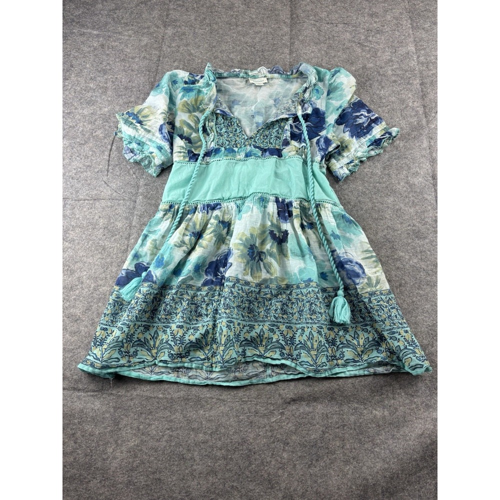 SUNDANCE Fields of Beauty Sun Dress Floral Short-Sleeve Blue Boho Women's XS SEE